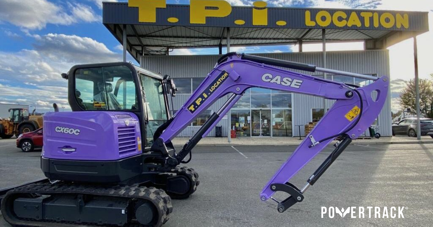 An all-purple CASE CX60C mini-excavator.